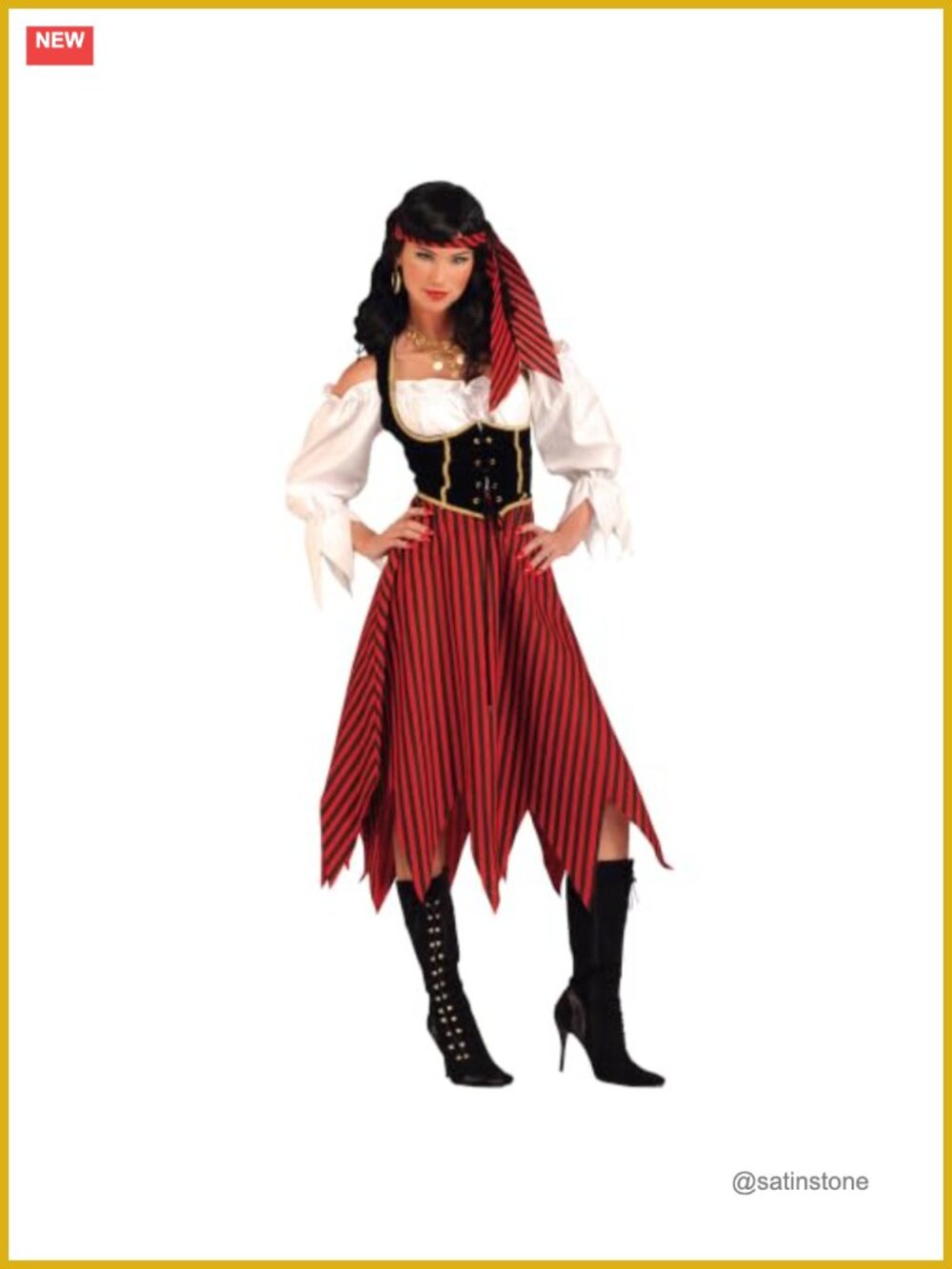 Pirate Maiden Costume Dress with Attached Vest and Headscarf